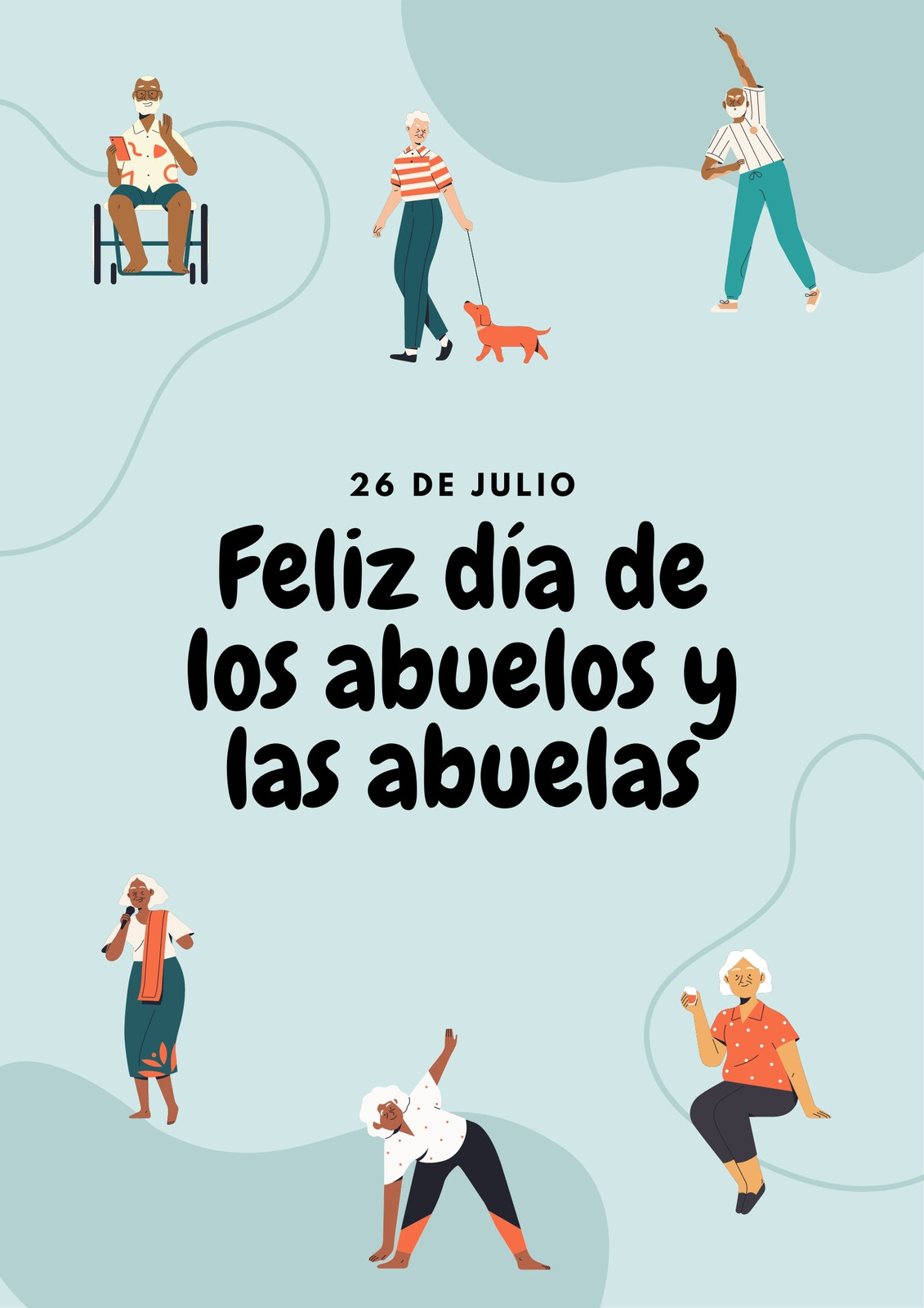 Póster Día de los Abuelos y las Abuelas Ilustrado Verde Pastel