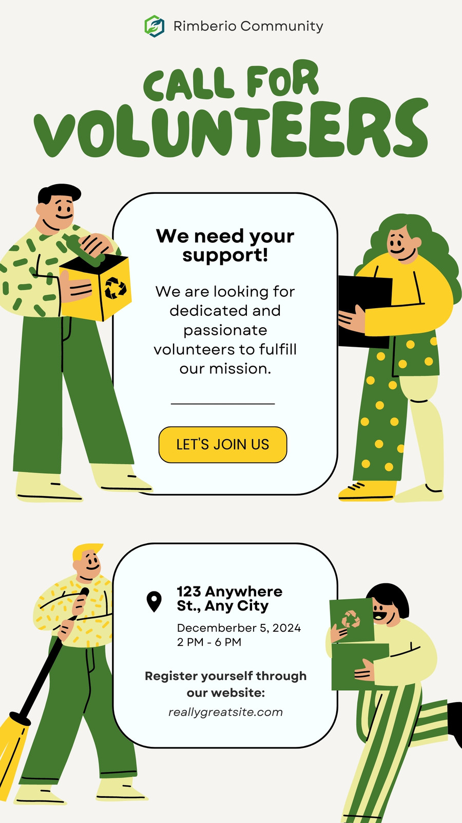 Green and Yellow Modern Illustrative Volunteers Needed Instagram Story