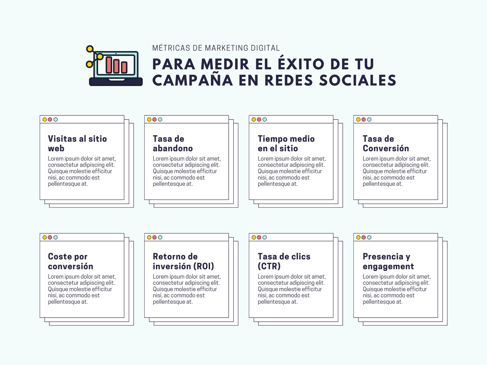 Gráfico para Marketing sobre Métricas y Campañas Icono Creativo Azul Amarillo Rojo