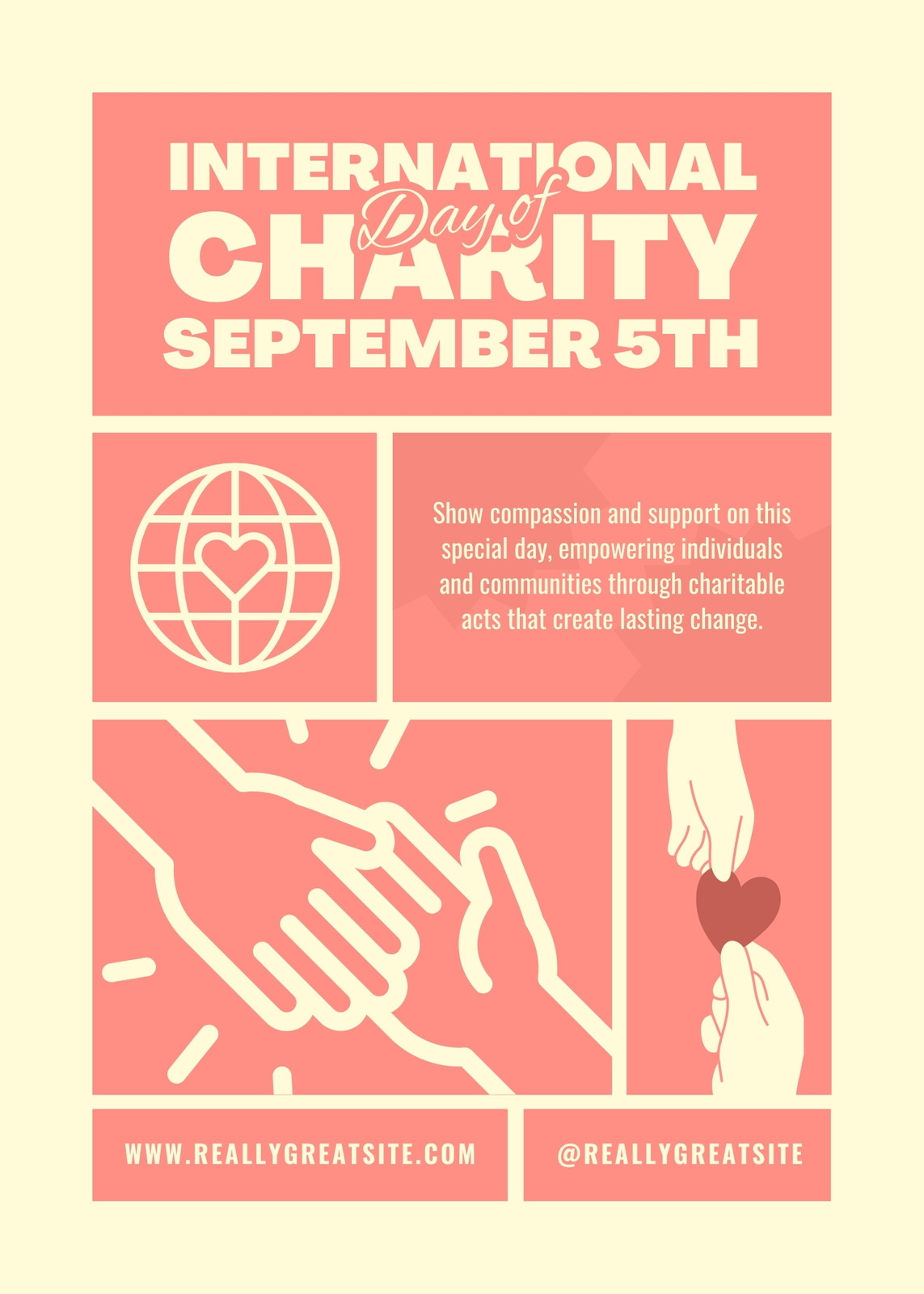 Cream and Pink Modern International Day Of Charity Flyer