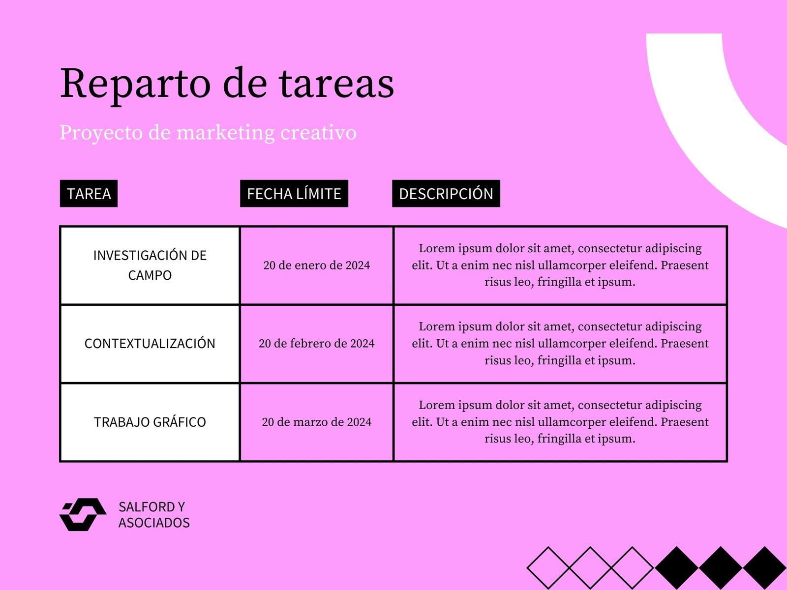 Gráfico Tabla Tareas Corporativo Rosa