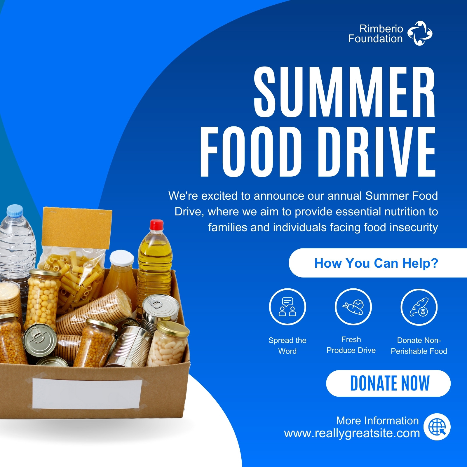 Blue And White Modern Summer Food Drive Instagram Post