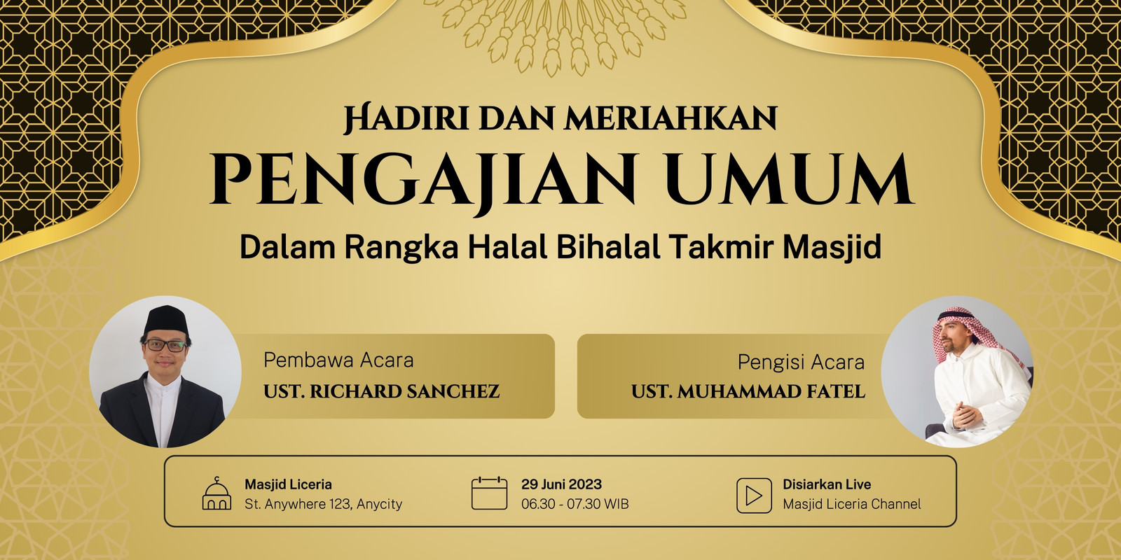 Emas dan Hitam Bergaya Mewah Banner Pengajian Umum dan Halal Bihalal Emas dan Hitam Bergaya Mewah Banner Pengajian Umum dan Halal Bihalal