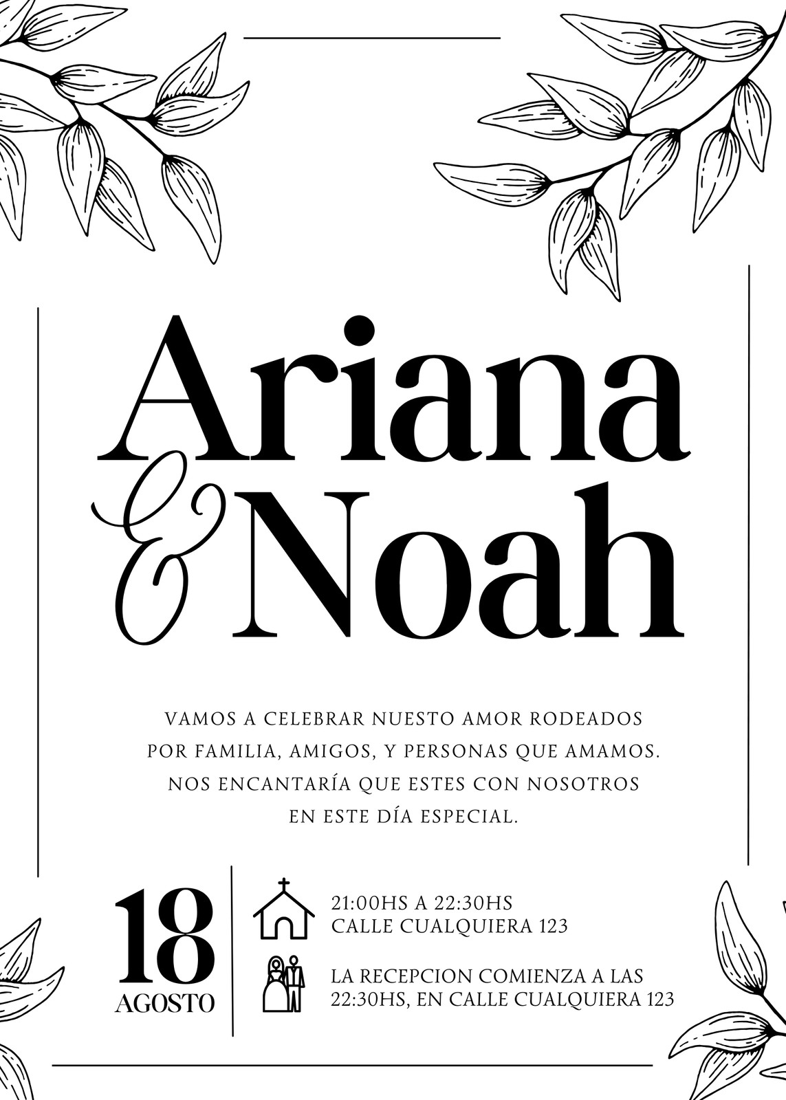 Invitacion de Bodas Minimalista Tipografico Blanco y Negro