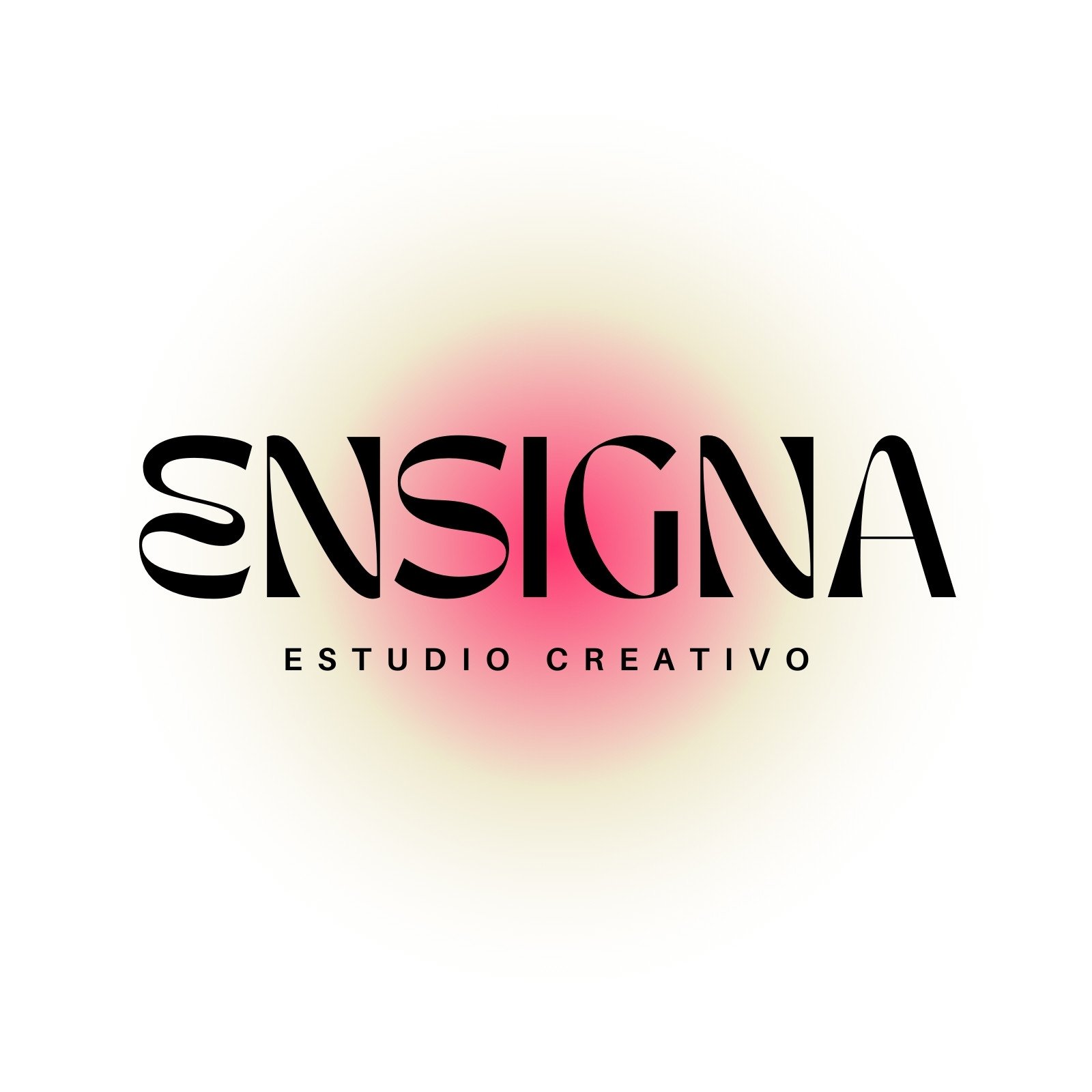 Logo estudio creativo gradiente y minimalista fucsia y negro 