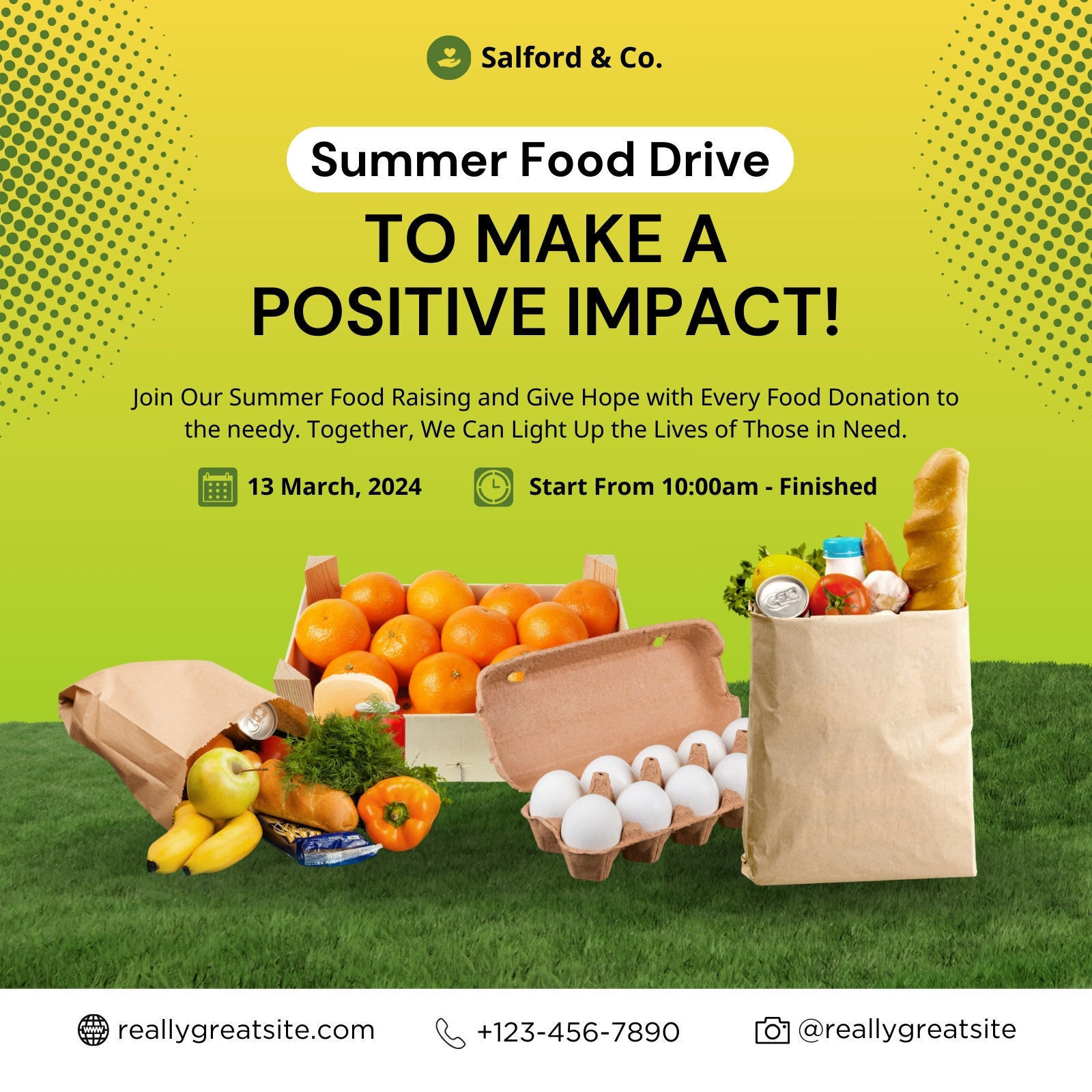 Green And White Modern Summer Food Drive Instagram Post