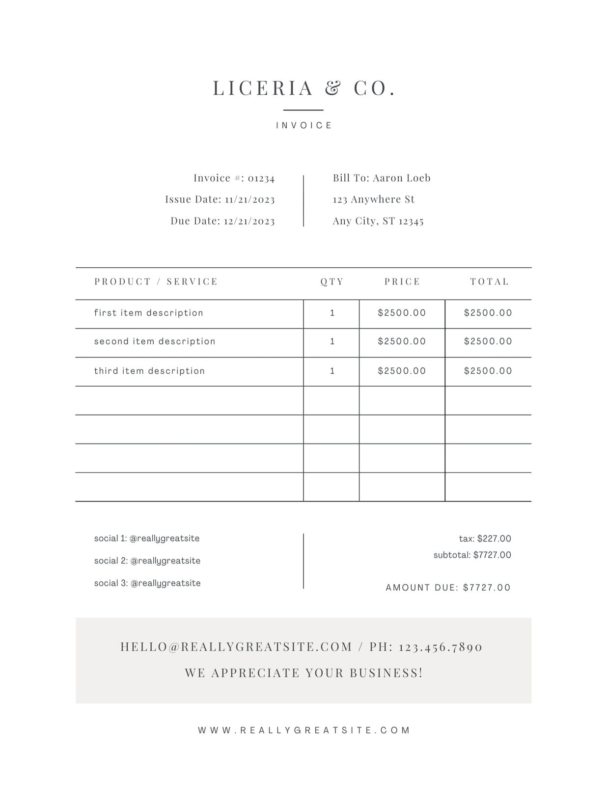 Grey Monochrome Social Media Invoice
