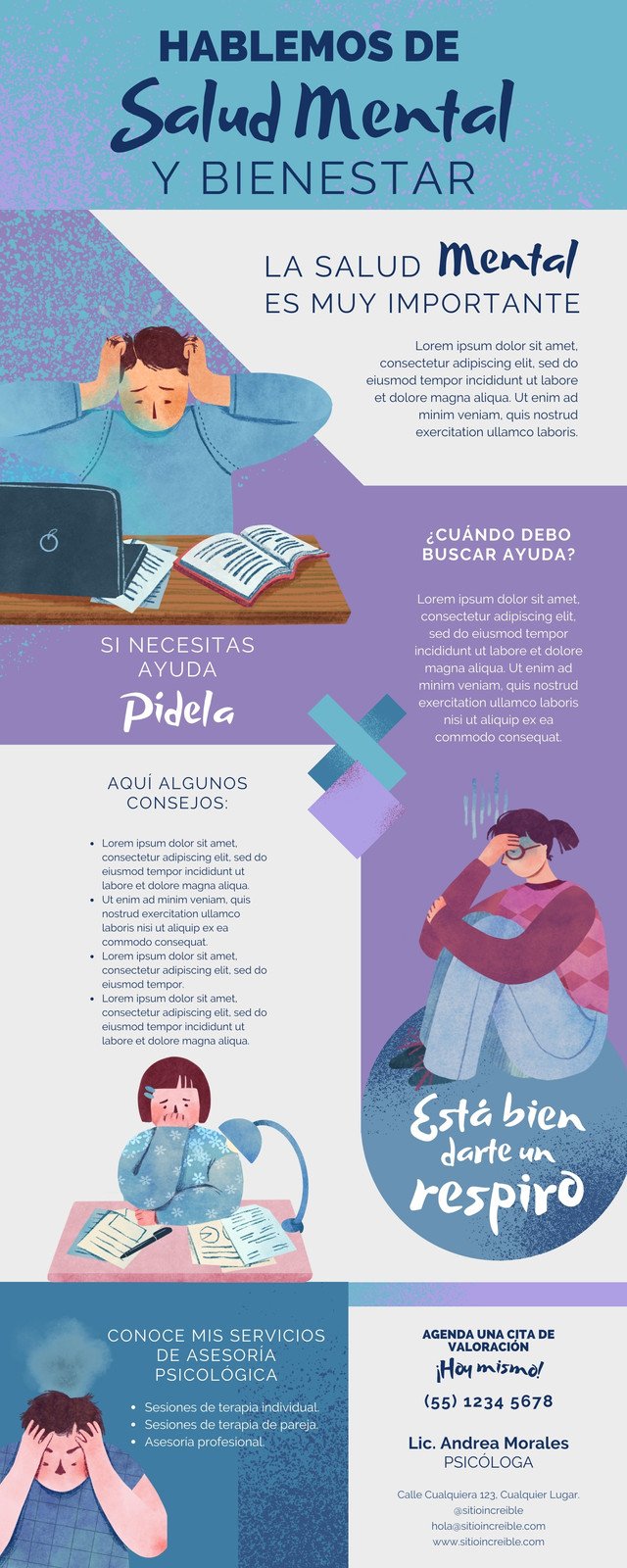 Infografia Salud Mental Ilustrado Textura Azul Morado