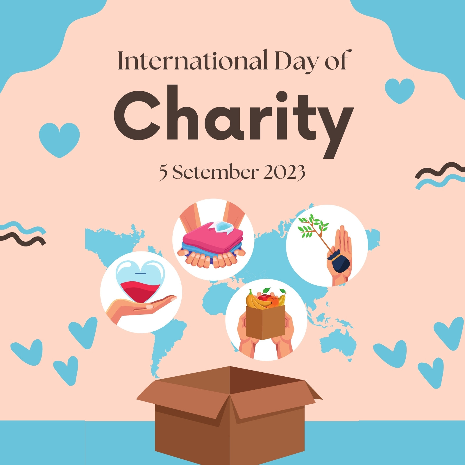 Blue and Pink Illustrative International Day Of Charity Instagram Post