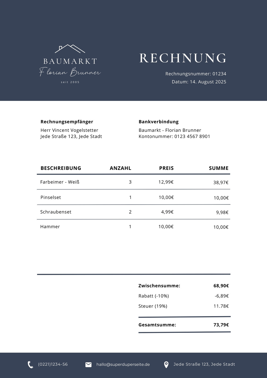 Dunkelblau Weiß Einfach Business Geschäft Baumarkt Rechnung Dunkelblau Weiß Einfach Business Geschäft Baumarkt Rechnung