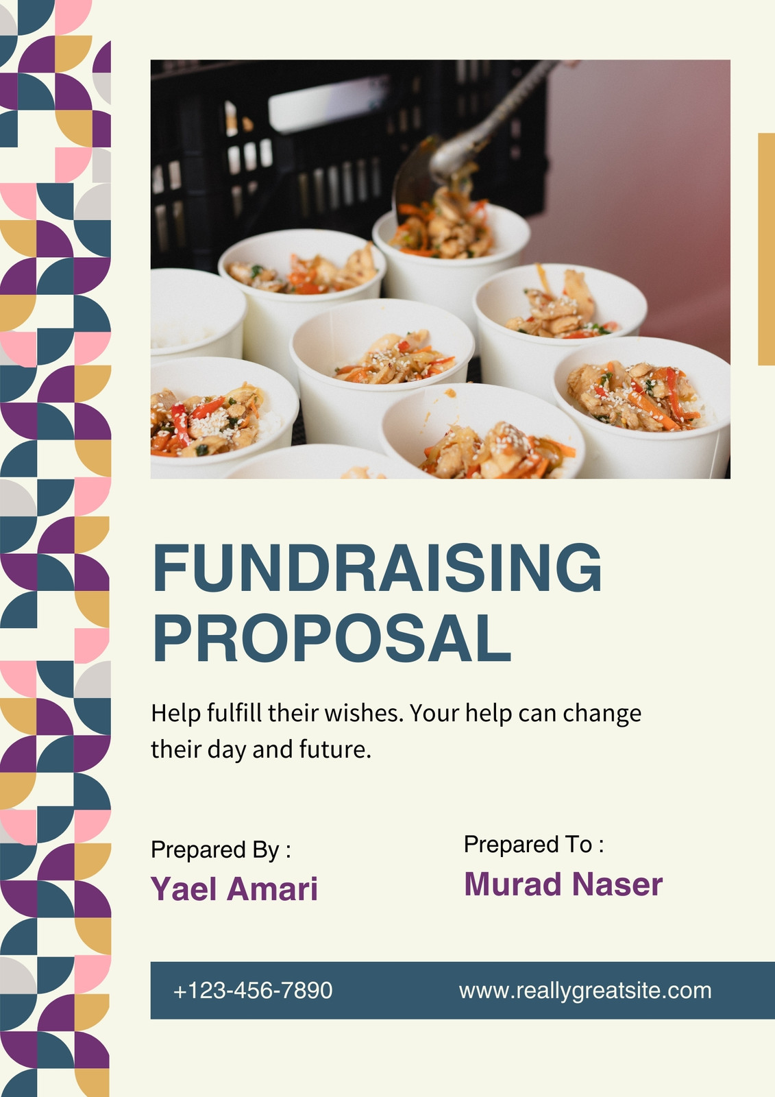 Yellow Purple And Dark Blue Geometric Fundraising Proposal A4 Document