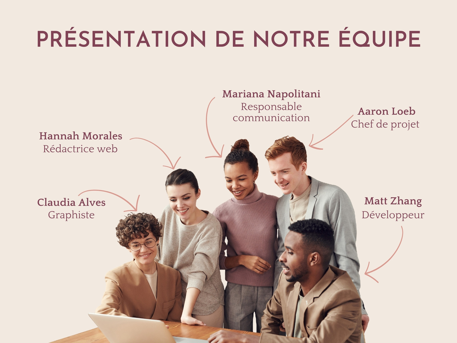 document présentation équipe moderne rose beige