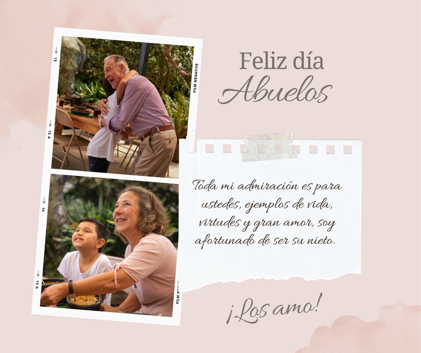 Post para Facebook - Feliz día de los abuelos - Collage y rosado