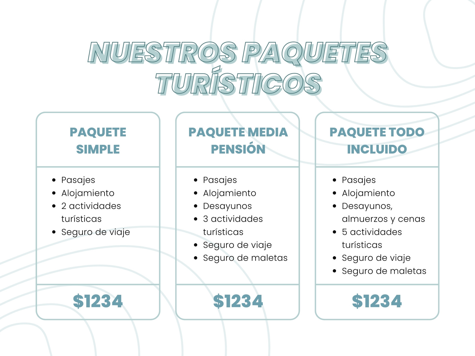 Cuadro Comparativo Paquetes Turísticos Minimalista Celeste y Blanco