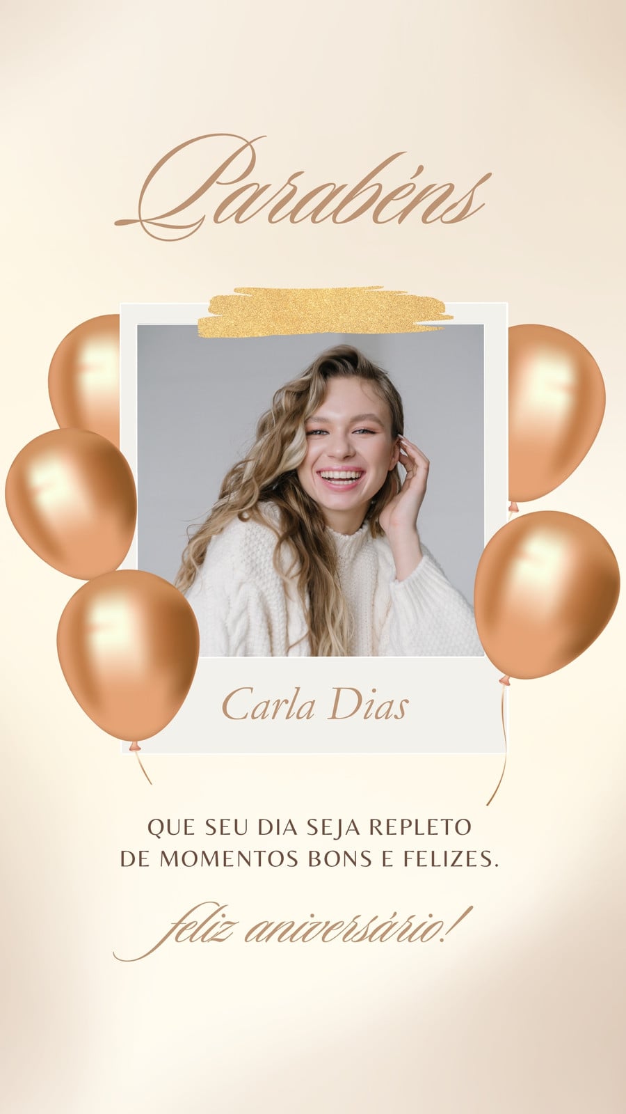 Mensagem de feliz aniversário com foto moderno dourado story do instagram