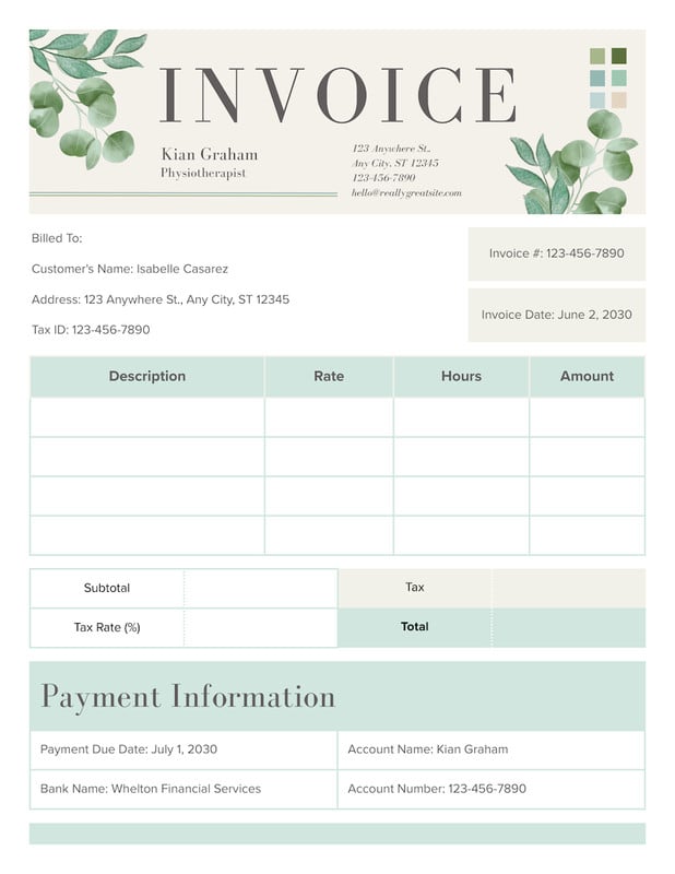 Elegant Business Consulting Invoice Canva template, green