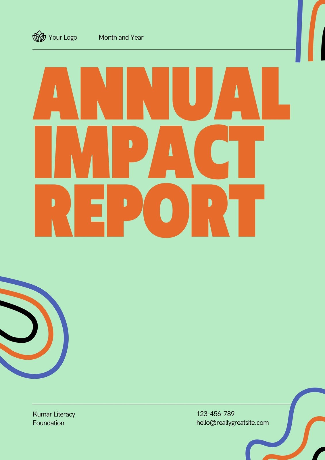 Education Impact Report Charity Report in Pastel Green Purple Orange Black Typographic Style
