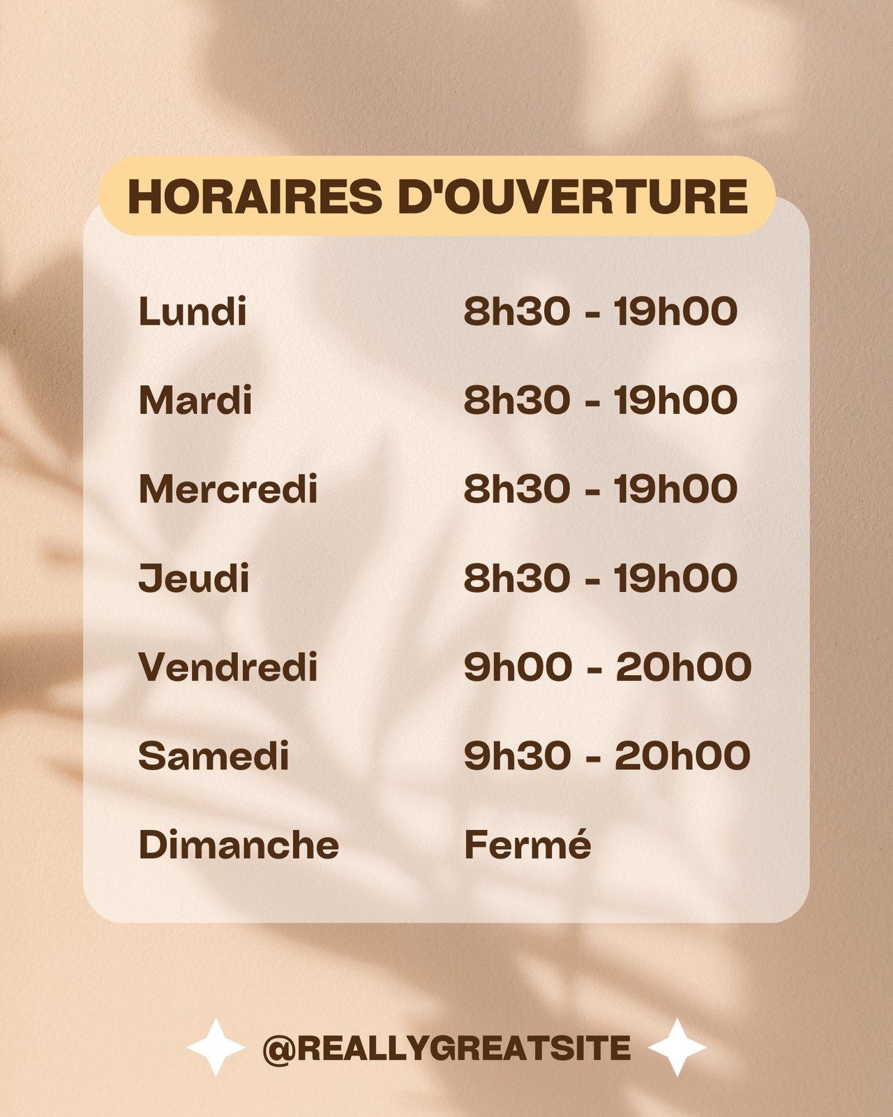 Post instagram Horaires ouverture boutique simple marron