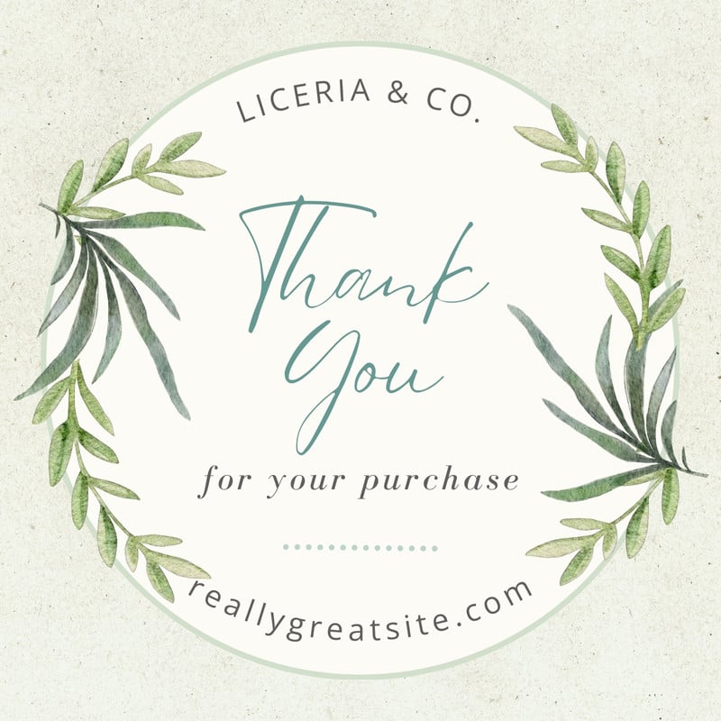 Elegant Floral Thank You Business Circle Sticker Canva template, green