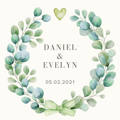 Elegant Floral Watercolor Eucalyptus Leaves Wedding Circle Sticker Canva template, green