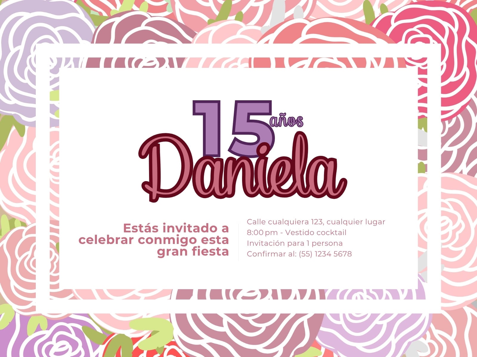 Invitación 15 años floral ilustrada púrpura