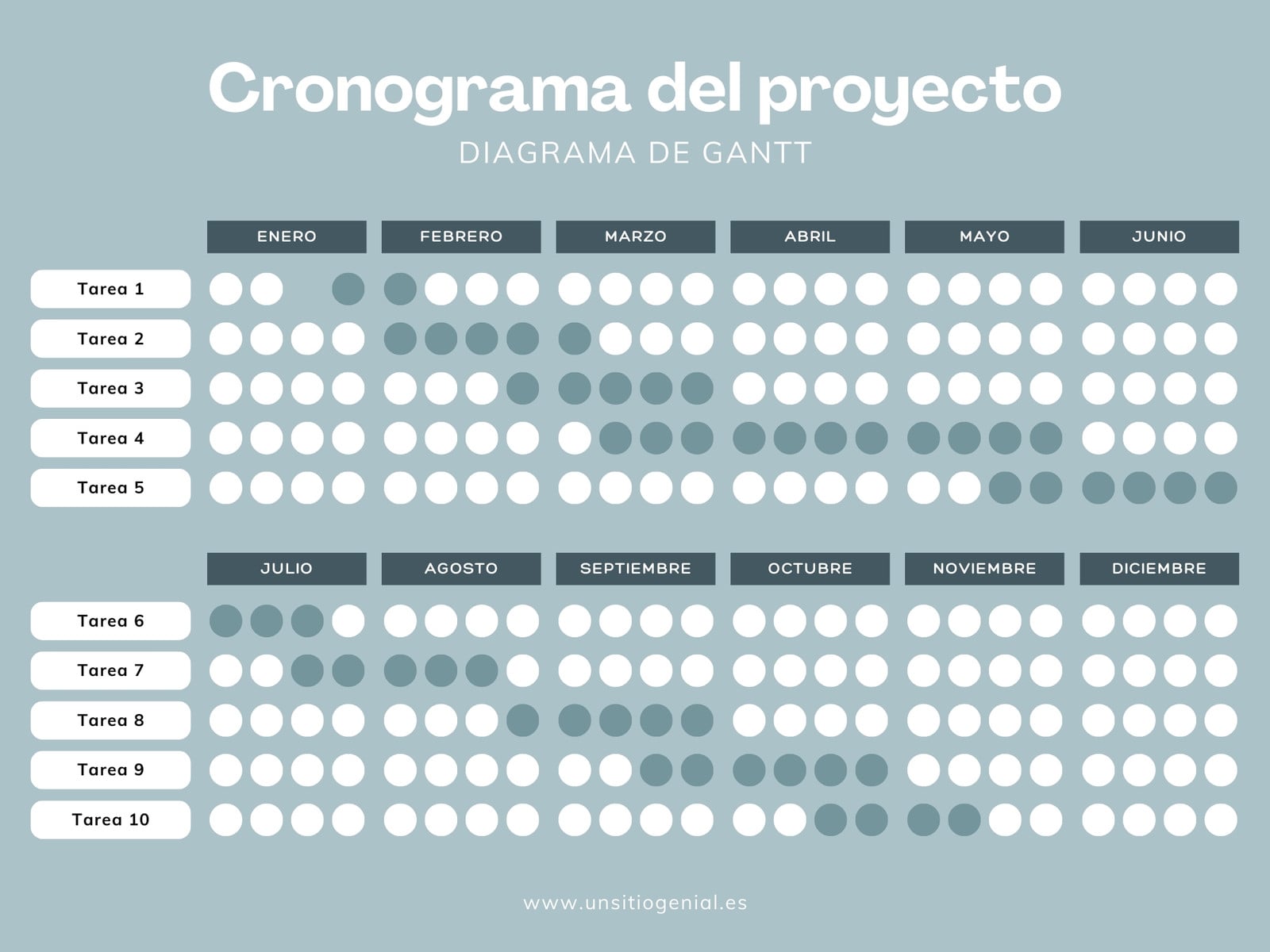 Gráfico Cronograma Diagrama de Gantt Corporativo y Profesional Azul y Blanco