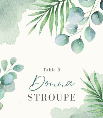 Elegant Floral Watercolor Leaves Wedding Place Card Canva template, green