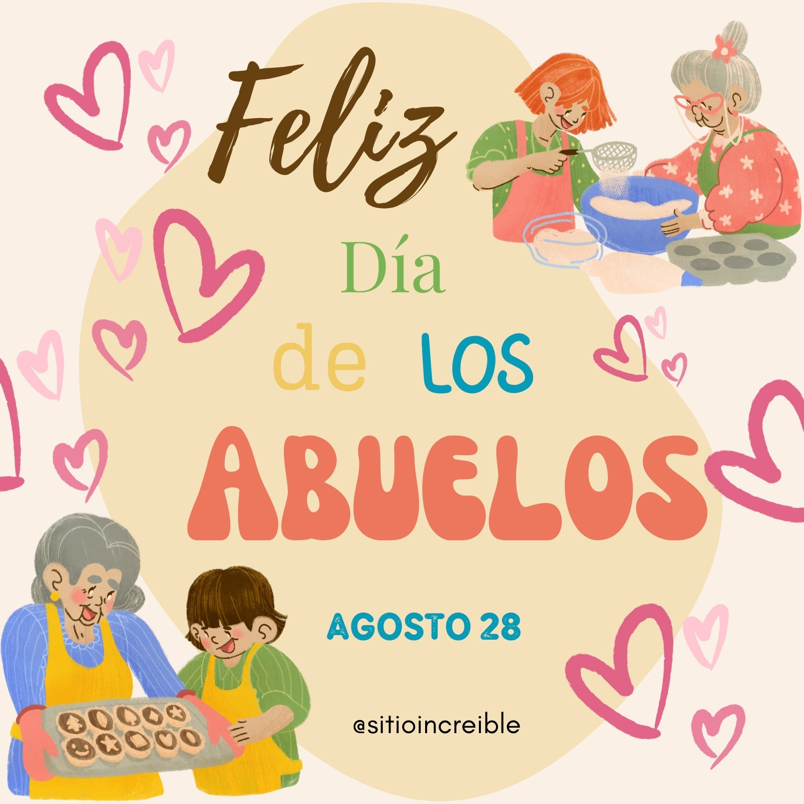 Post para Instagram - Feliz día de los abuelos - Ilustrado y colorido
