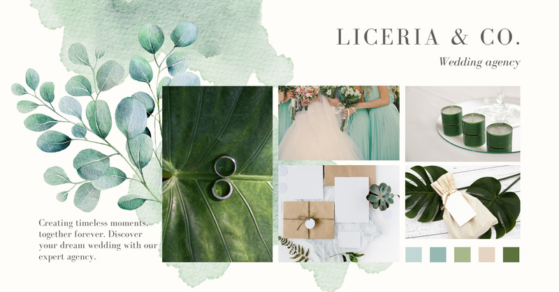 Elegant Watercolor Photo Collage Wedding Agency Facebook Ad Canva template, green