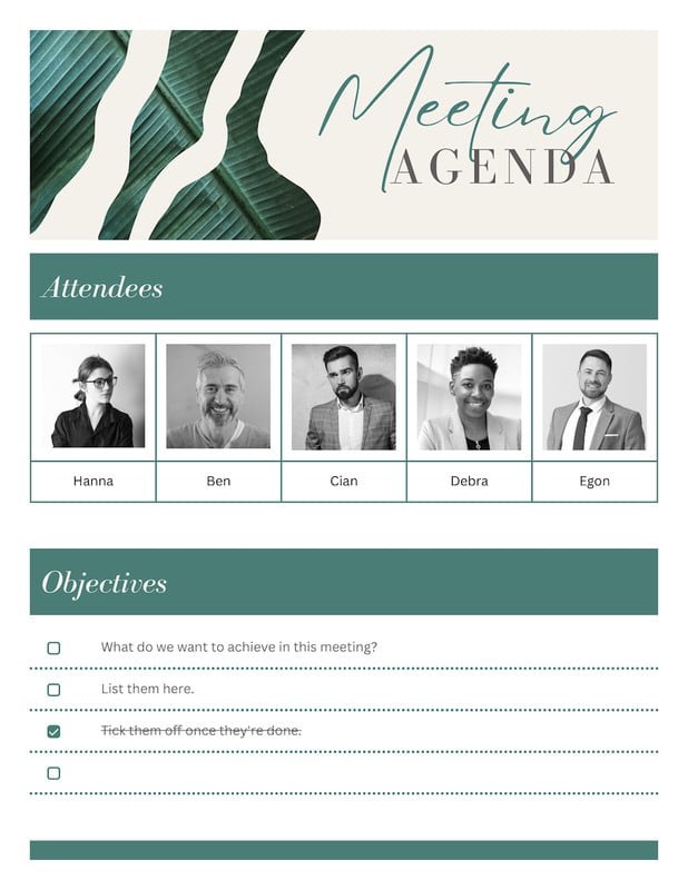 Modern Corporate Business Meeting Agenda Doc Canva template, green