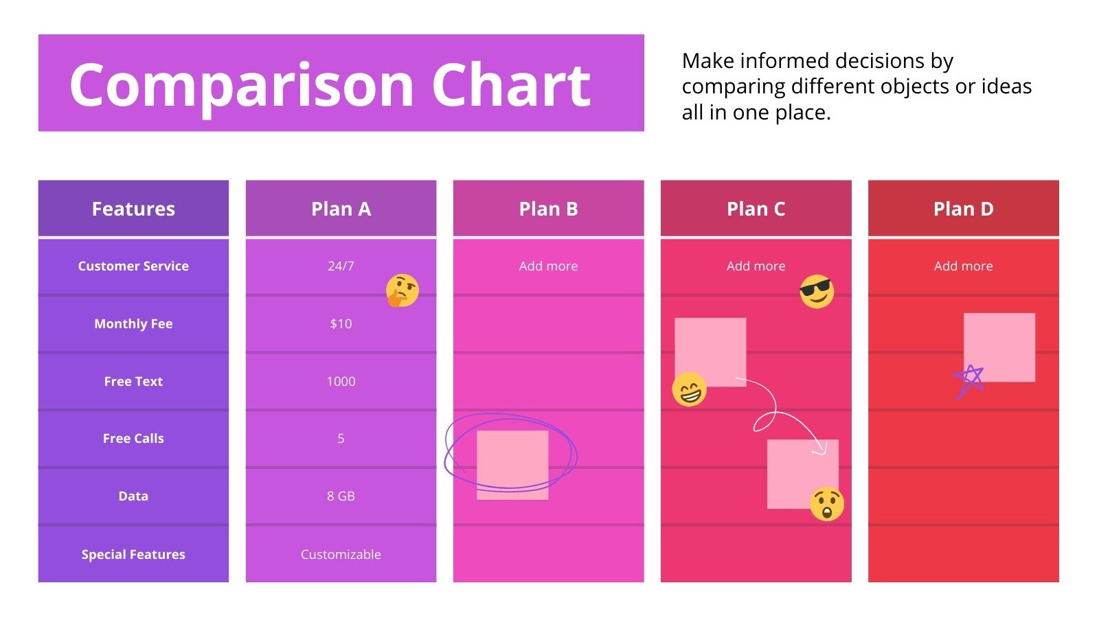 Comparison Chart Team Whiteboard in Purple Pink Red Friendly Professional Style