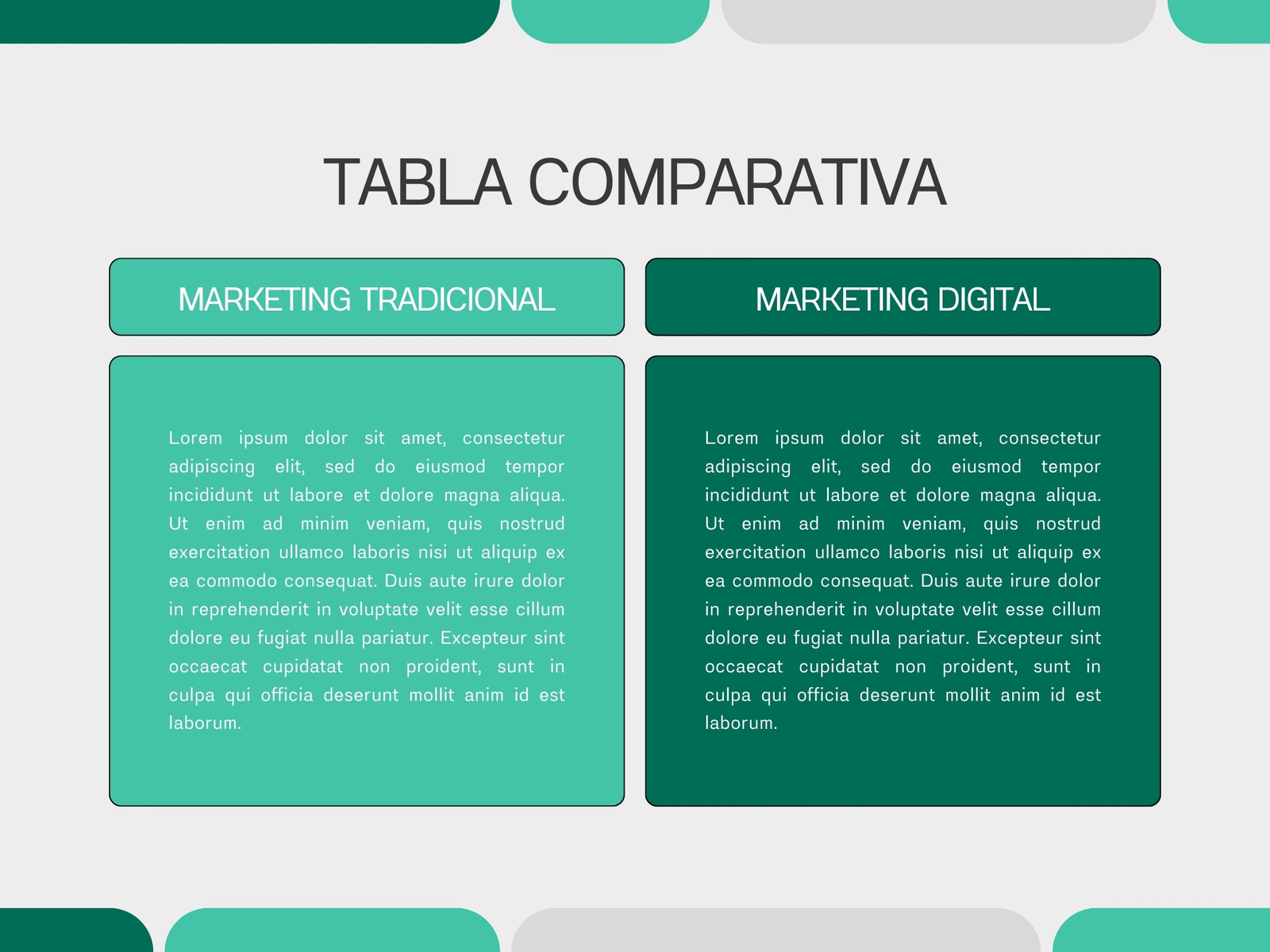 Gráfico Tabla Comparativa Marketing Moderno Verde