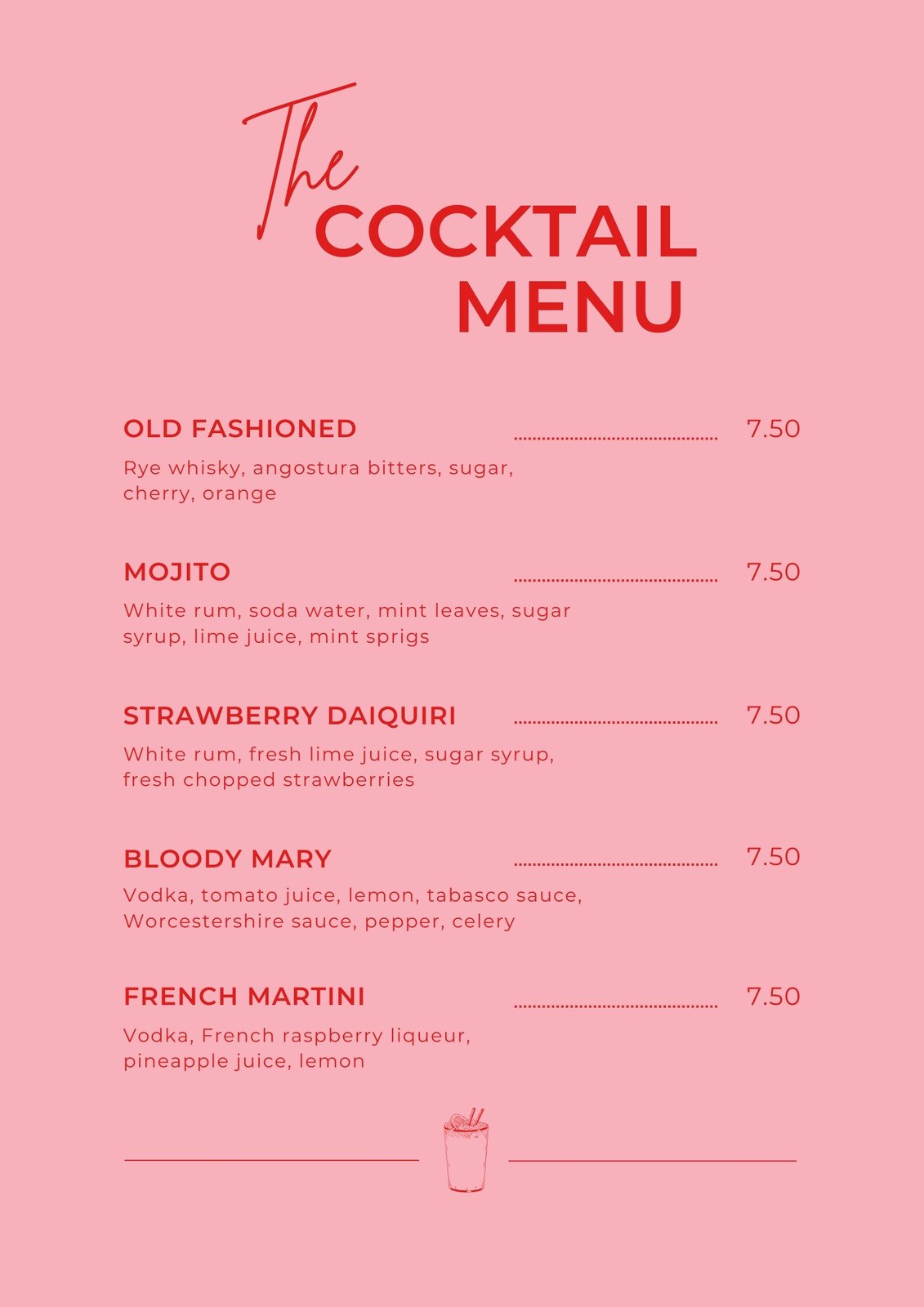 Pink and Red Pattern Cocktail Menu