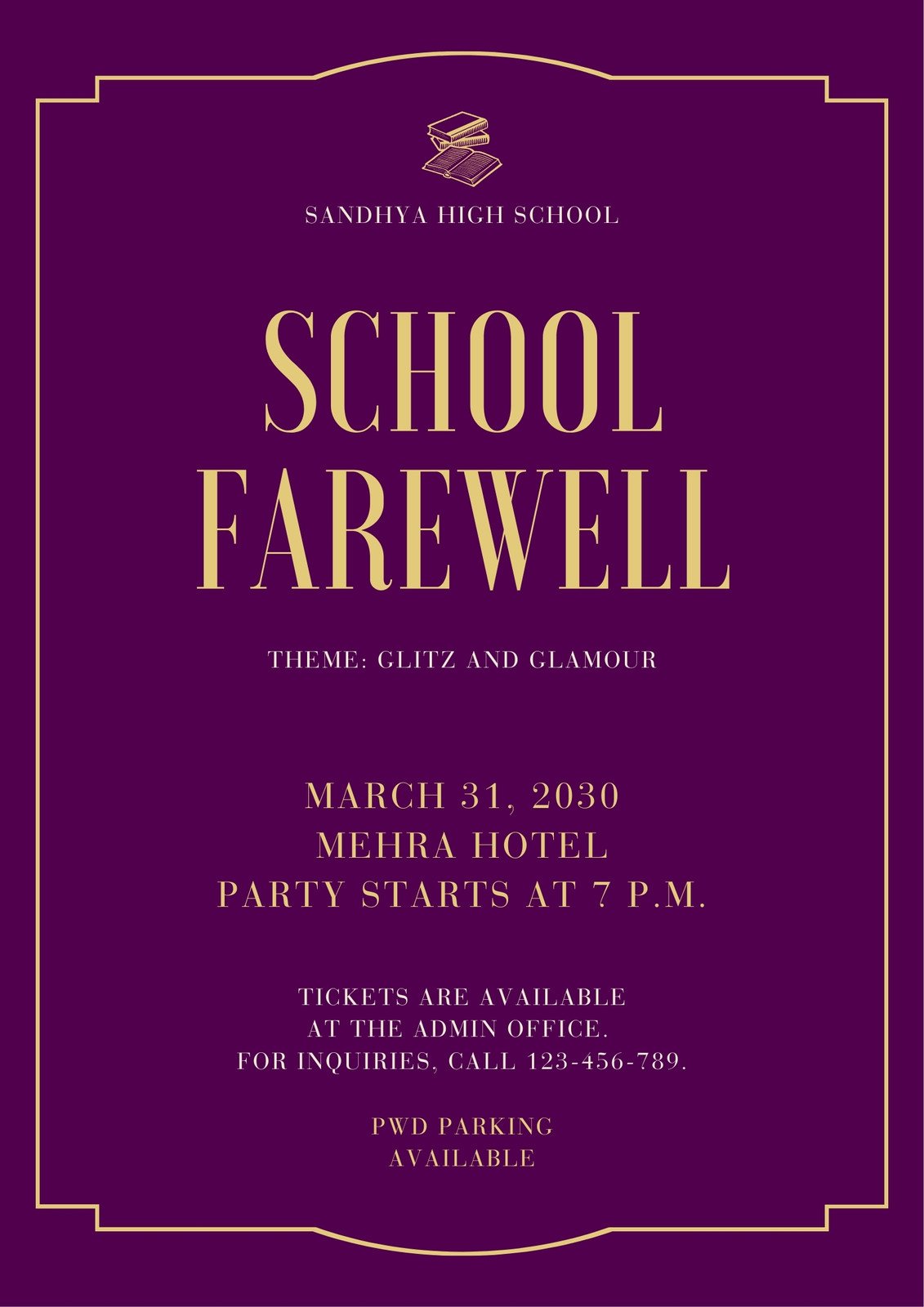 Farewell Party Poster in Purple Light Yellow Modern Elegant Style