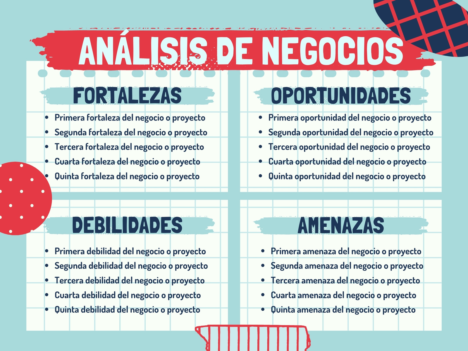 Análisis FODA - Análisis de negocios - Cuaderno y azul - Matriz FODA