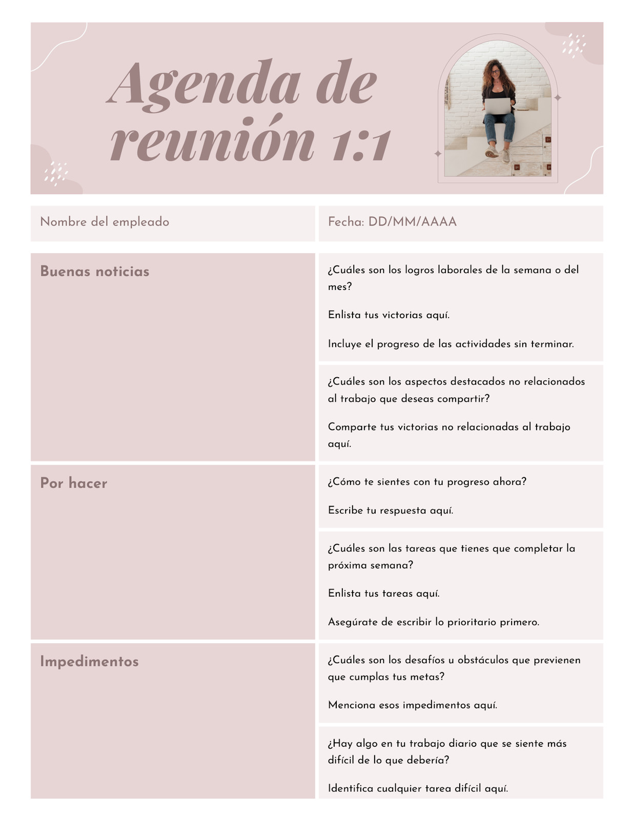 Doc Agenda de reunión 1:1 Orgánico Rosa