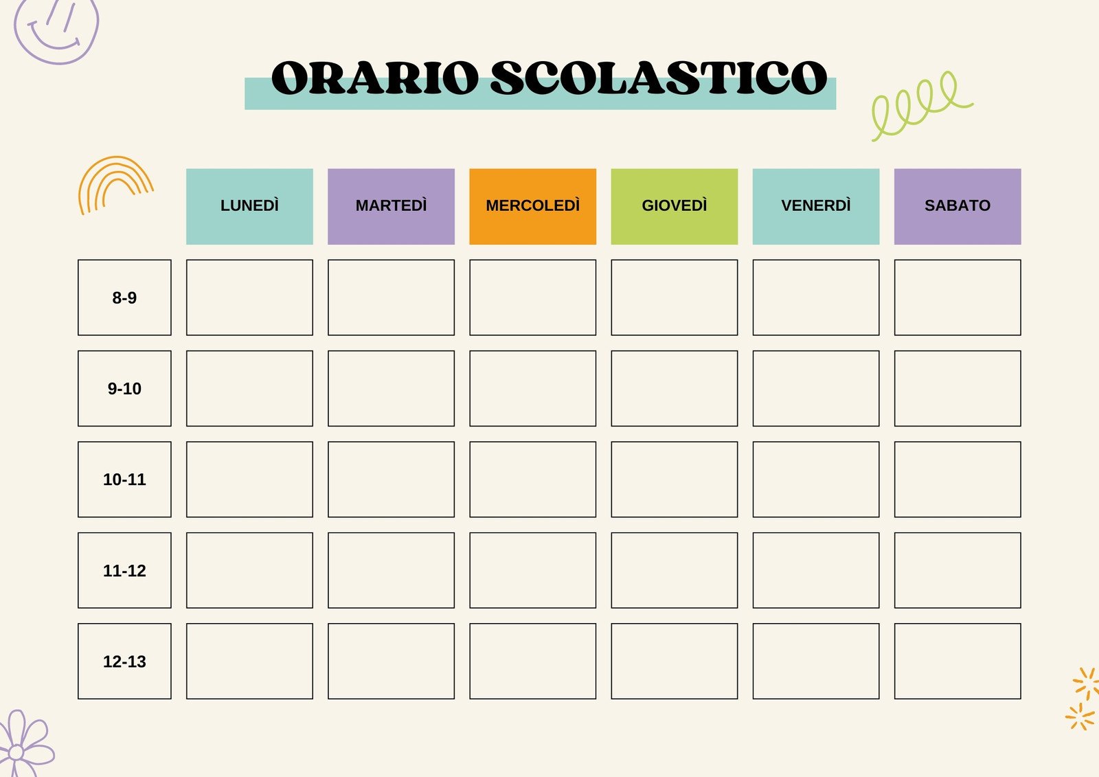 Colorato Moderno Orario Scolastico Scuola