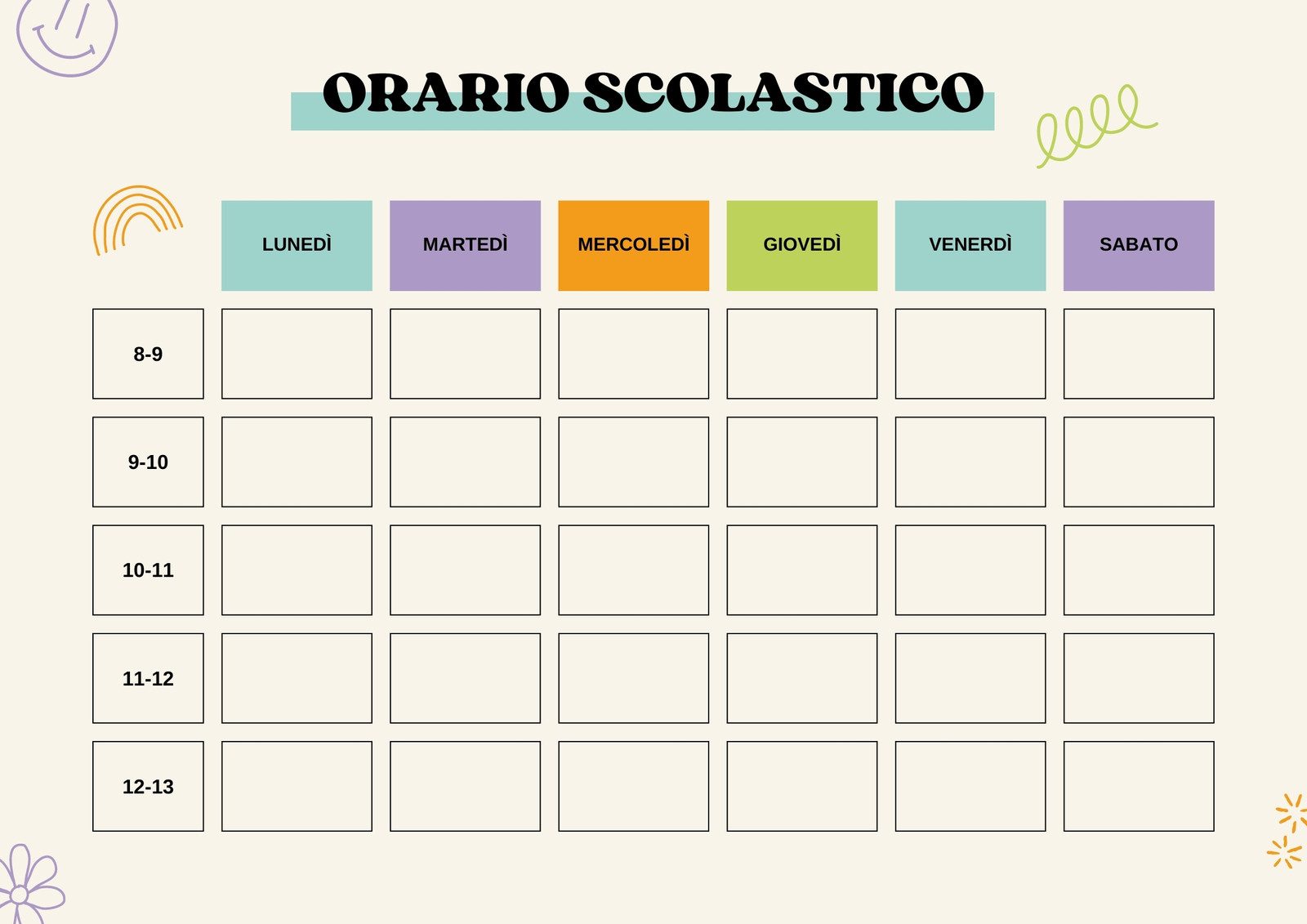 Colorato Moderno Orario Scolastico Scuola Colorato Moderno Orario Scolastico Scuola