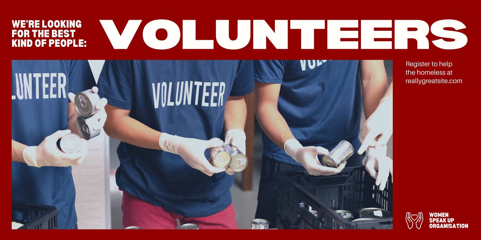 Gain Volunteers/ Raise Funds Banner in Red Blue White Photocentric Style