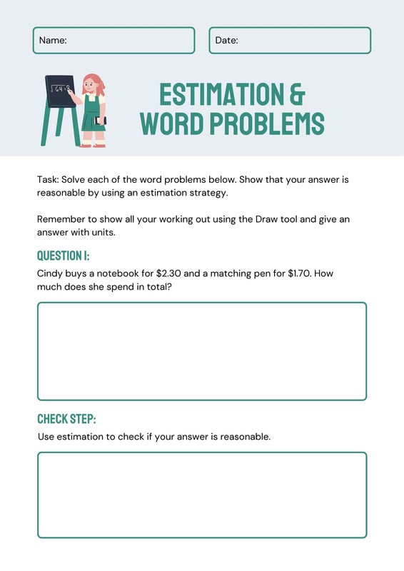 Estimation Word Problems Worksheet