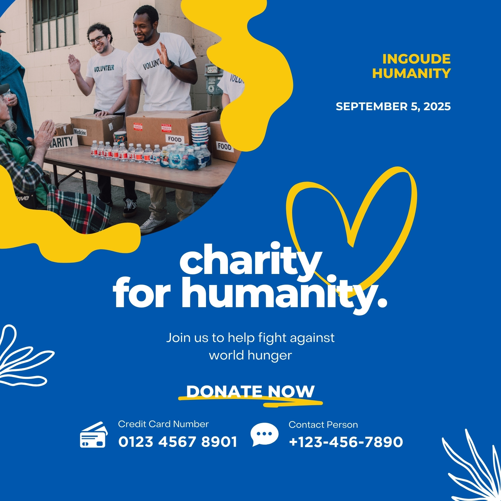 Blue and Yellow Charity for Humanity Instagram Post