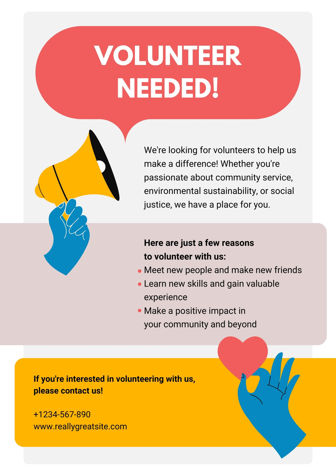 Redת Yellow and Blue Illustrated Volunteer Needed Flyer
