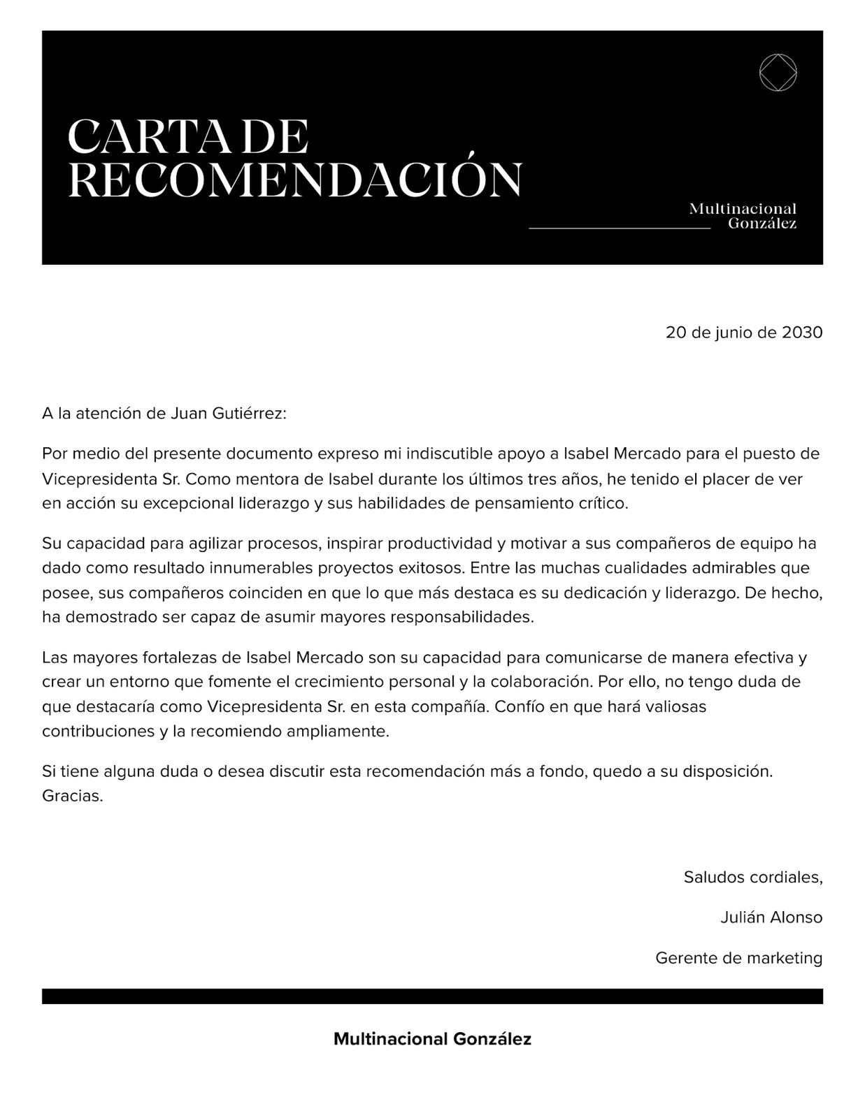 Doc Carta de recomendación Minimalista Elegante