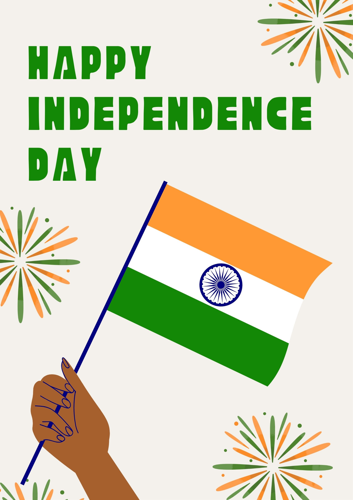 India Flag Independence Day Poster in White Green Orange Illustrative Style India Flag Independence Day Poster in White Green Orange Illustrative Style