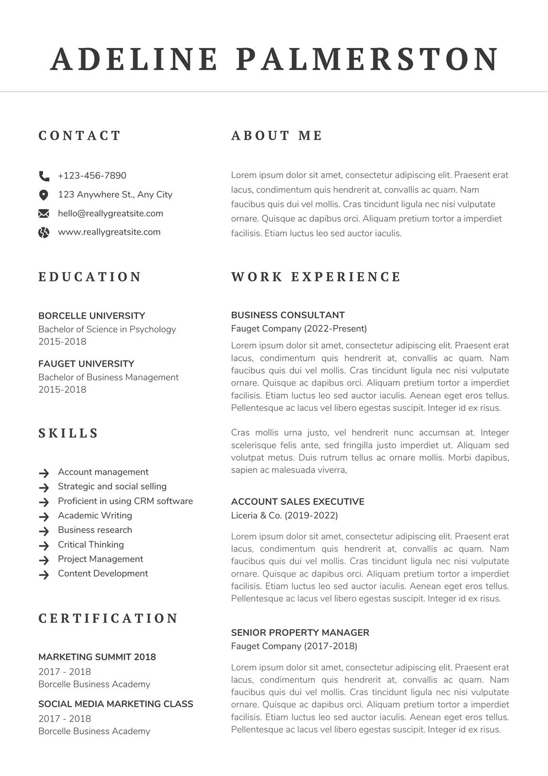 Black and White Corporate Resume