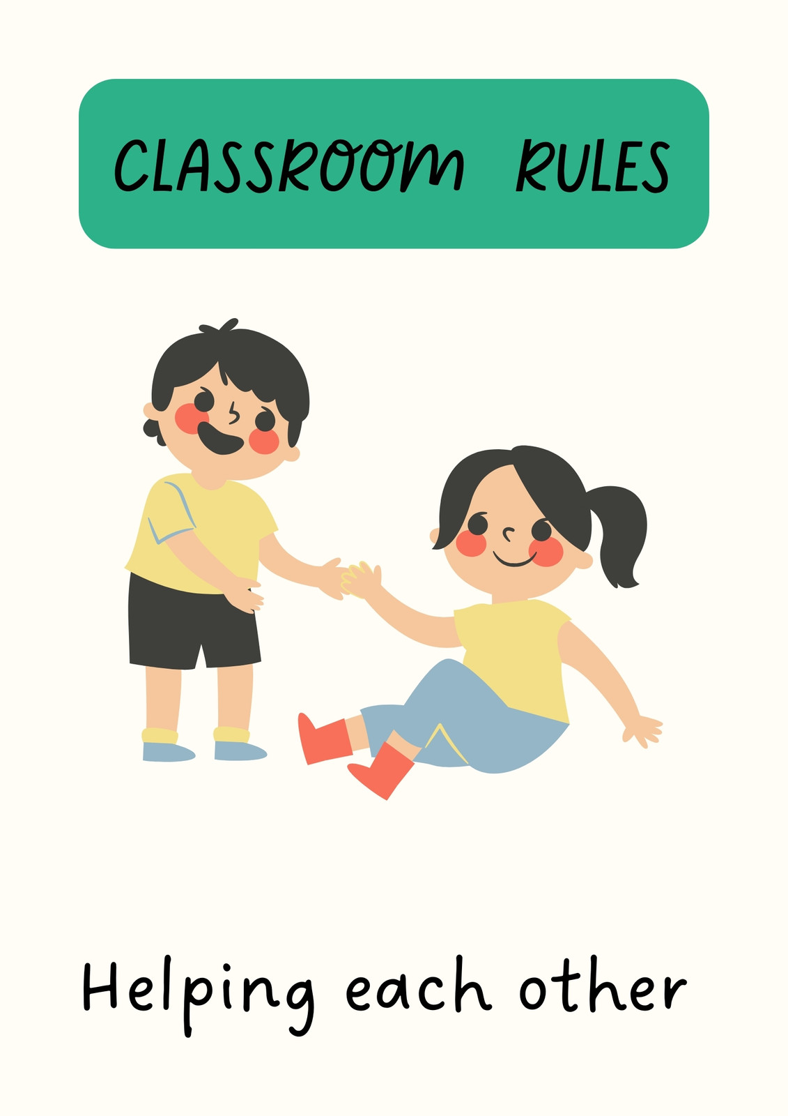 Behaviour classroom rules document in green and yellow Illustrative Playful Cute
