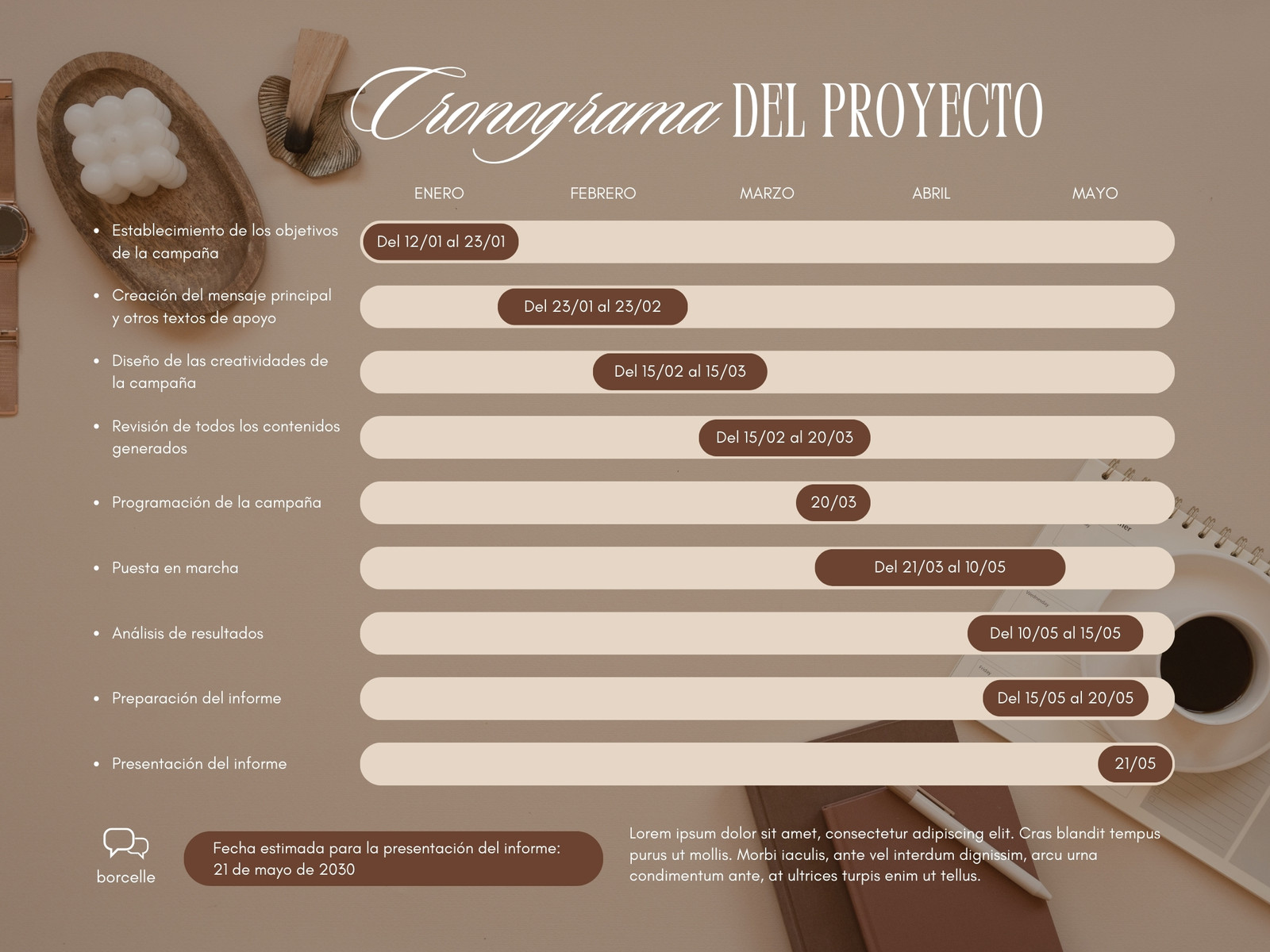 Gráfico Cronograma del Proyecto Elegante Marrón