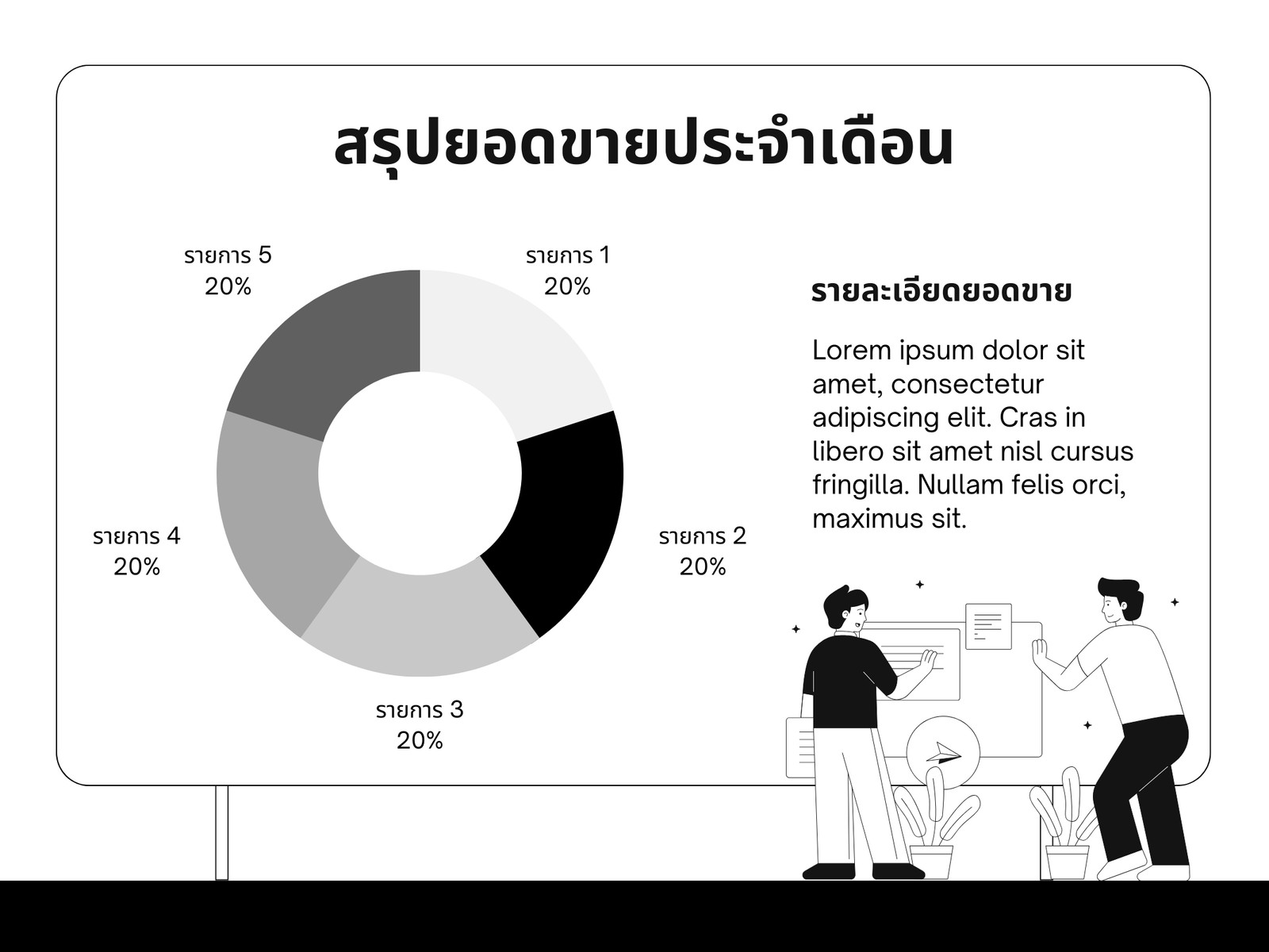 สีขาว สีดำ เรียบง่าย มินิมอล สรุปยอดขายประจำเดือน Pie Chart Graph