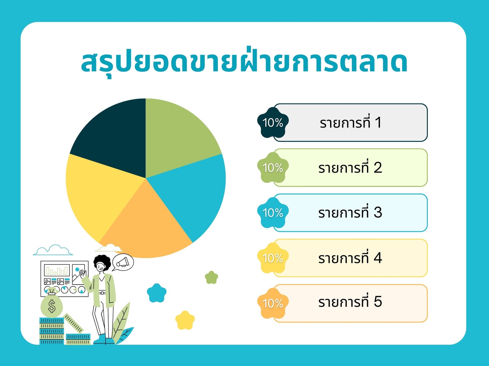สีขาว สีฟ้า น่ารัก มินิมอล สรุปยอดขาย Pie Chart Graph