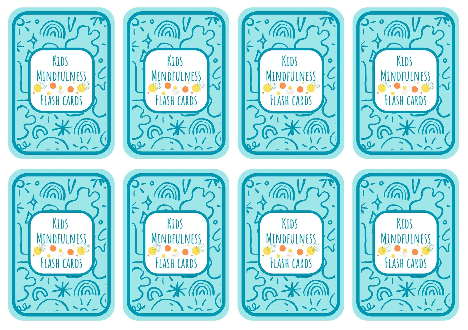 Mindfulness Educational Flashcards in Blue Illustrative Style